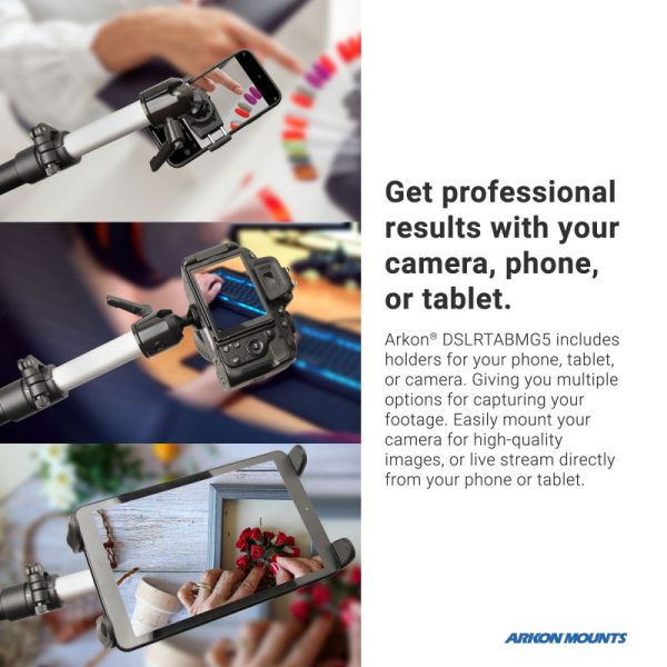 Arkon DSLRTABMG5 Overhead Camera Mount. Includes Camera, Tablet, and Phone Holder For Sale - Image 2
